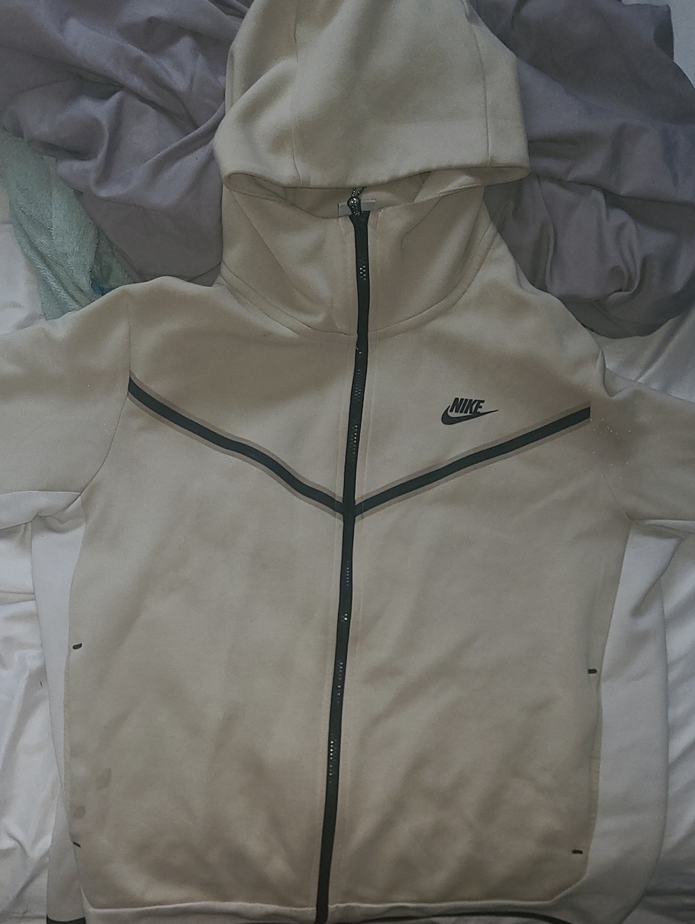 Nike Women's Cream Hooded Full-Zip Jacket with Black Trim